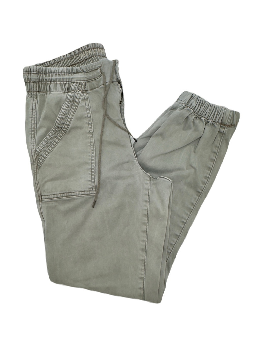 Women’s American Eagle Grey Stretch Jogger Pants with Cuff & Drawstring, Size 10